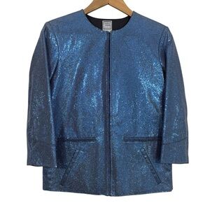Vintage Herve Leger Paris Sparkle Jacket Womens 8 Blue Glitter Party Event EUC